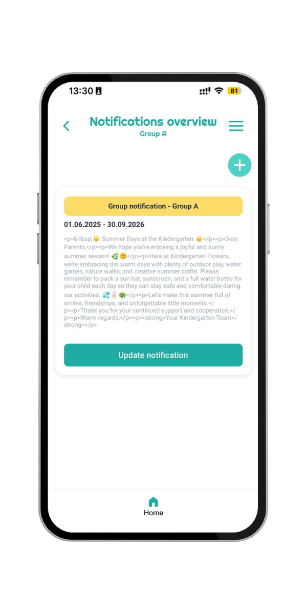 Parent notifications in the STIOKids educator app