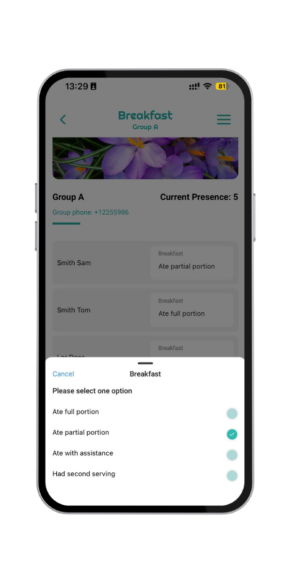 Meal and breakfast tracking in the STIOKids educator app