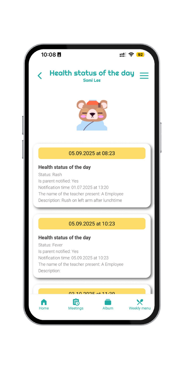 Child health status in the STIOKids parent app