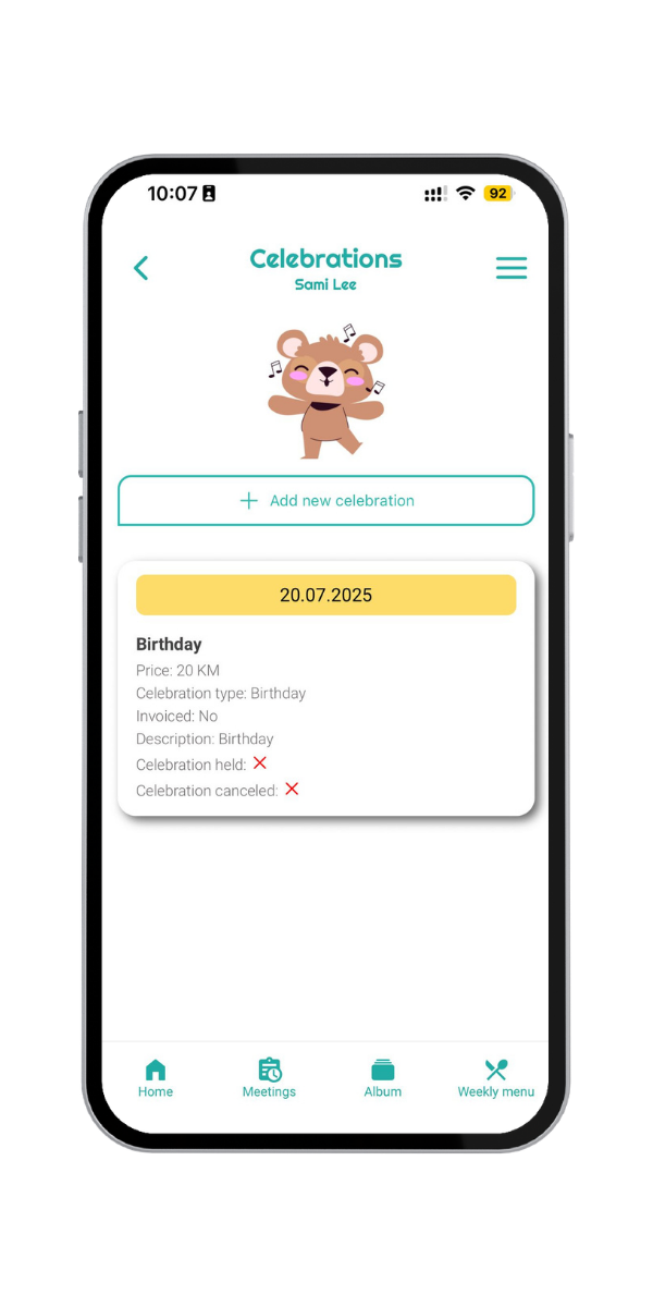 Celebrations and special child moments in the STIOKids app
