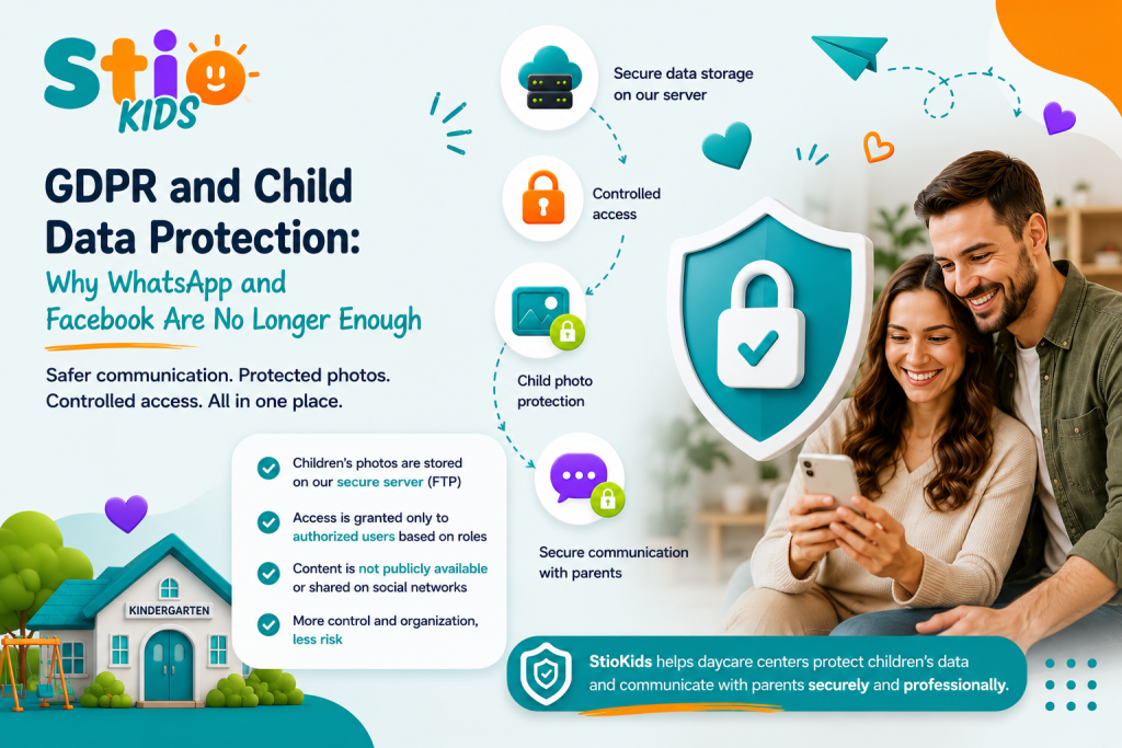 GDPR and child data protection in daycare with secure communication and photo sharing through STIOKids