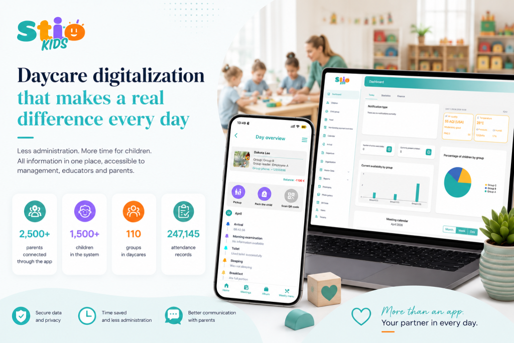 STIOKids daycare management app with attendance tracking and daycare statistics