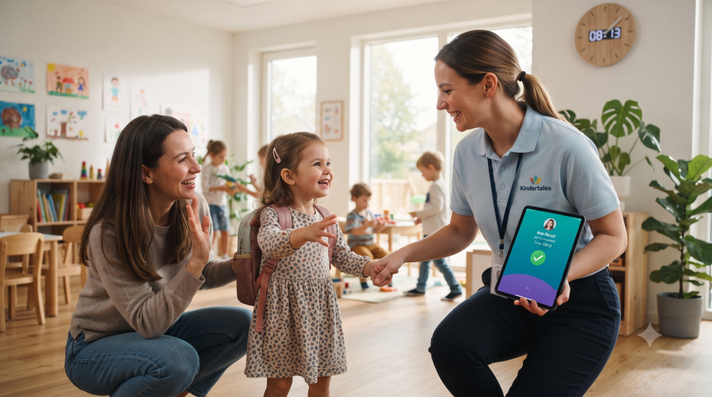 Odgajatelj evidentira dolazak djeteta u digitalnoj aplikaciji STIOKids pri ulasku u vrtić.